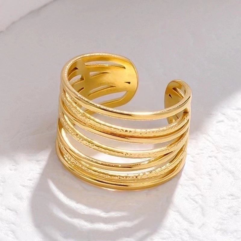 Retro Geometric Stainless Steel Gold Plated Plating Open Rings