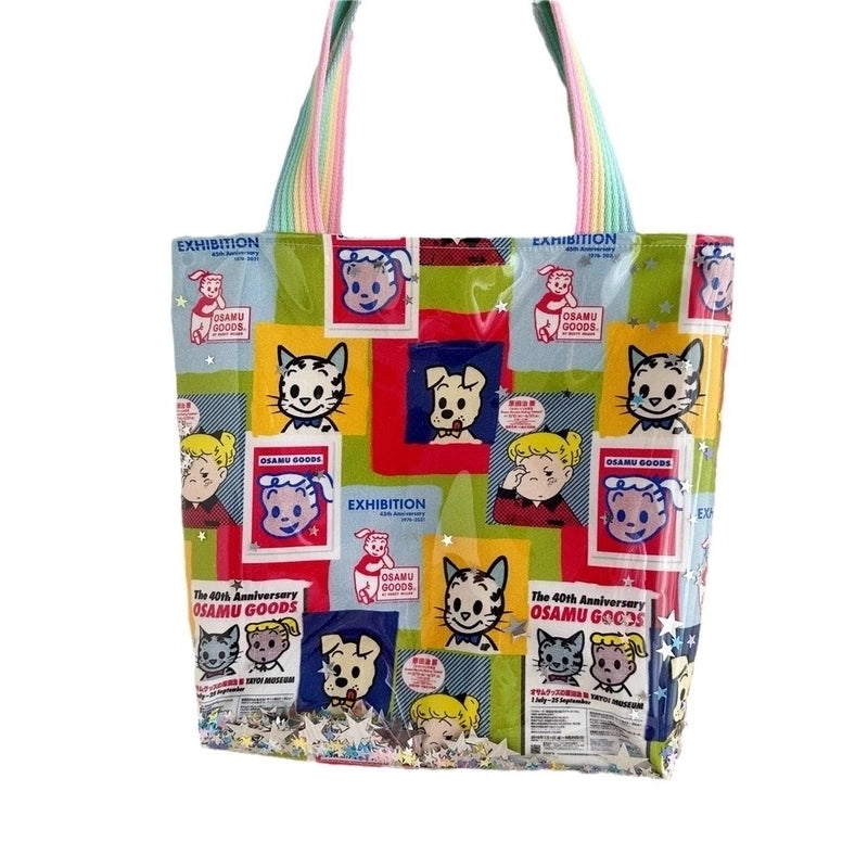 Women's Large Cotton Cartoon Preppy Style Classic Style Square Open Shoulder Bag