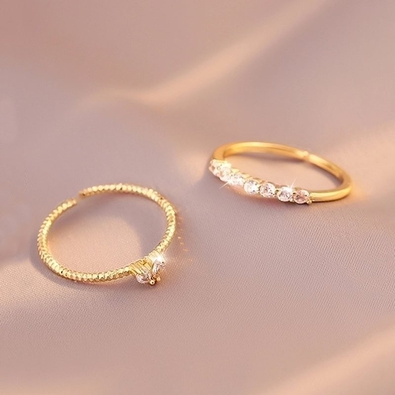 2 Pieces Round Stainless Steel Zircon Open Ring