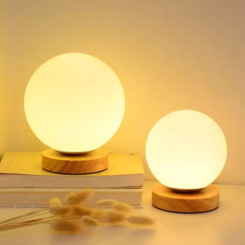 Modern Wooden Base Globe Table Lamp