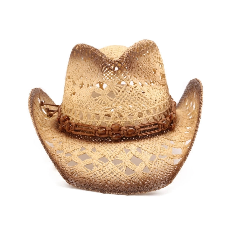 Unisex Retro Ethnic Style Color Block Hollow Out Curved Eaves Straw Hat