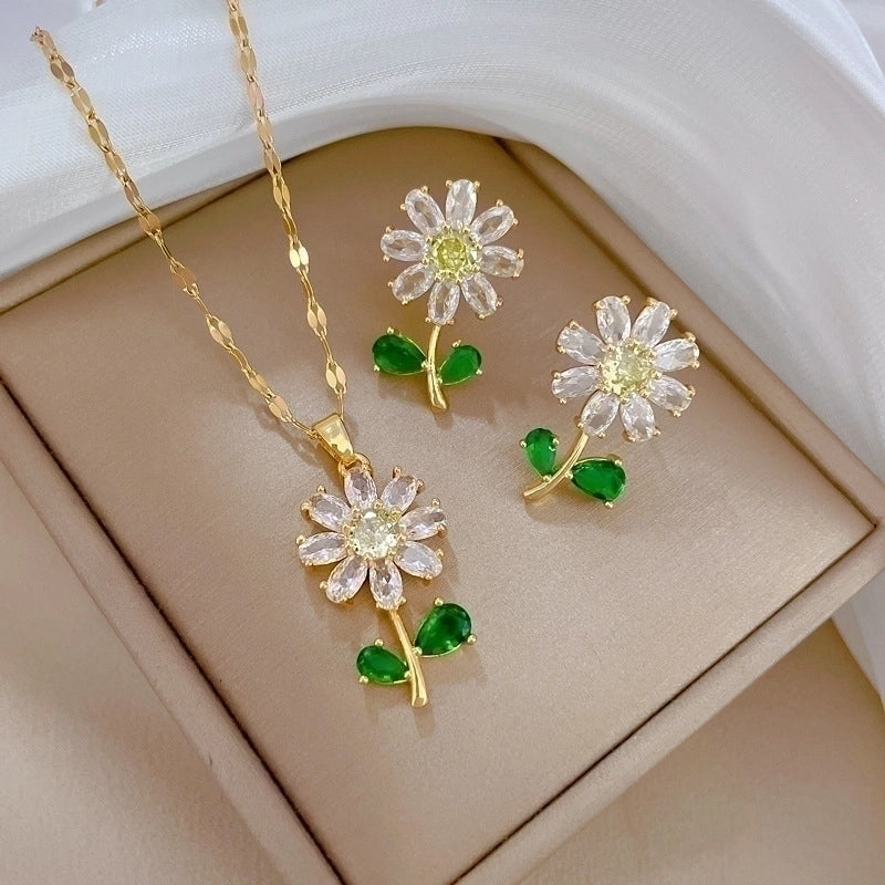 Copper Minimalist Plating Inlay Rhombus Bow Knot Zircon Jewelry Set