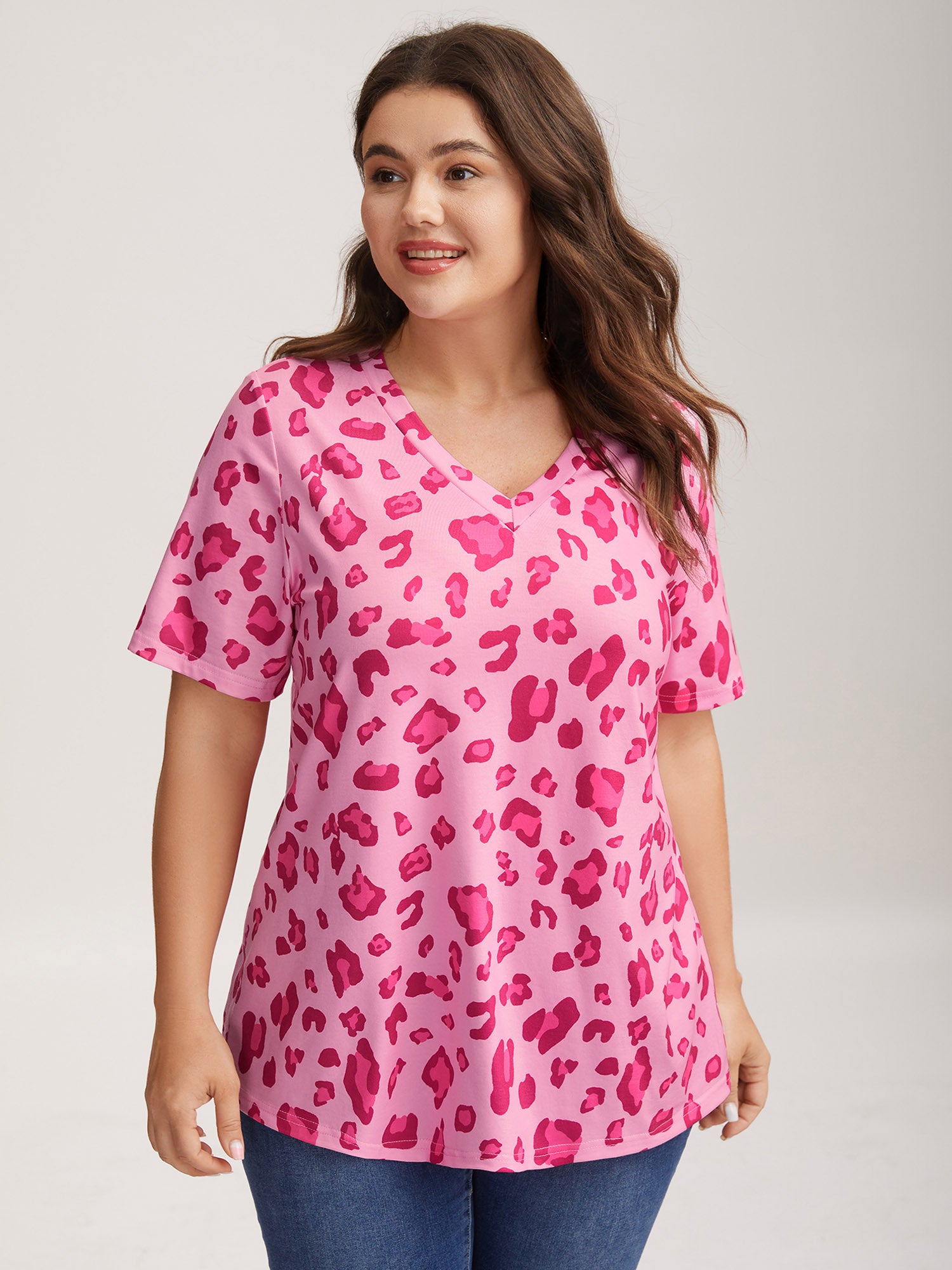 Rosy Leopard Print Relaxed T-Shirt