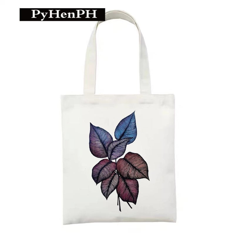 Women's Polyester Cartoon Leaves Streetwear Square Open Canvas Bag