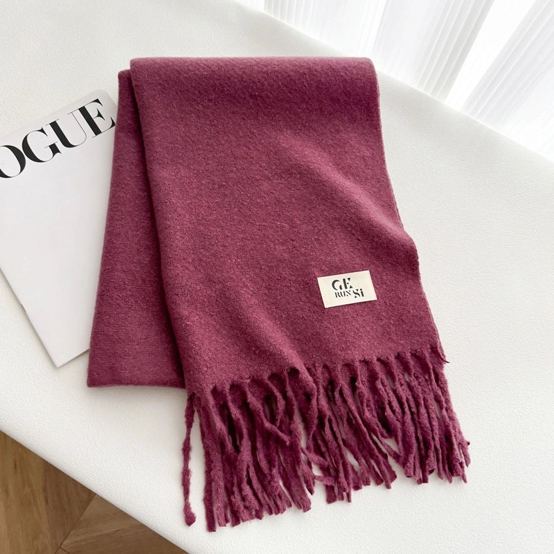 Women's Minimalist Solid Color Imitation Cashmere Tassel Scarf