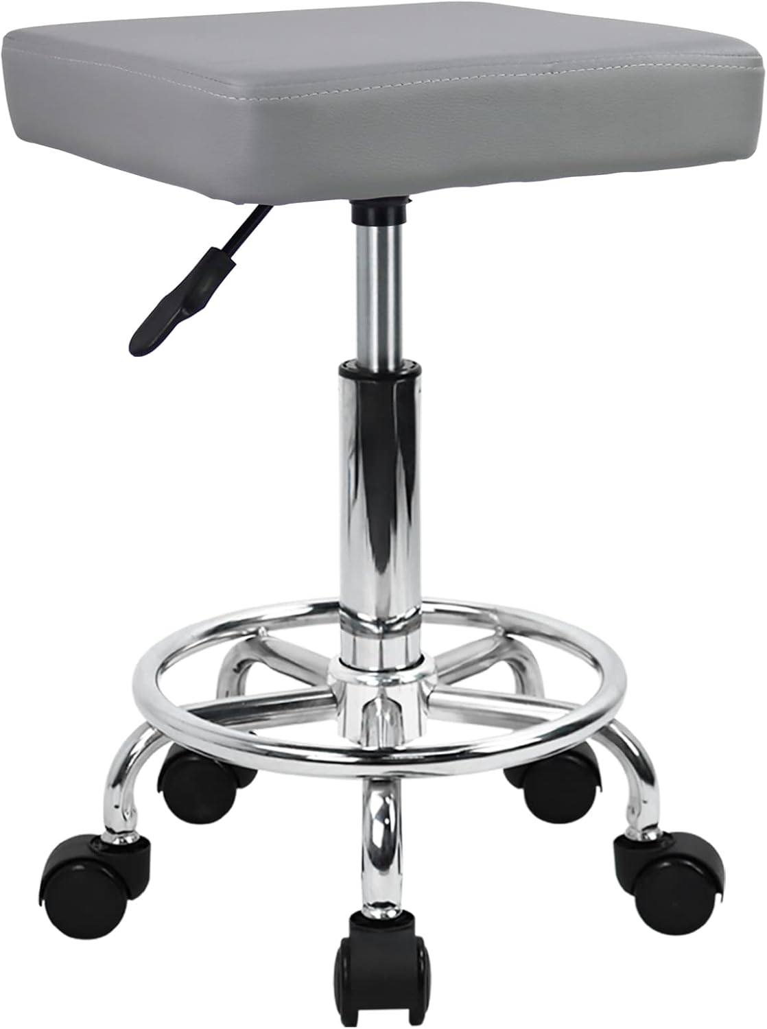 Square Rolling Stool with Foot Rest PU Leather