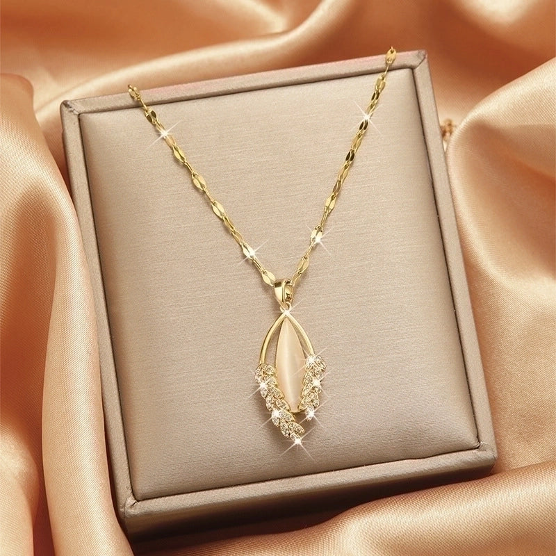 3 Pieces Lady Heart Shape Flower Titanium Steel Plating Inlay Zircon Gold Plated Pendant Necklace