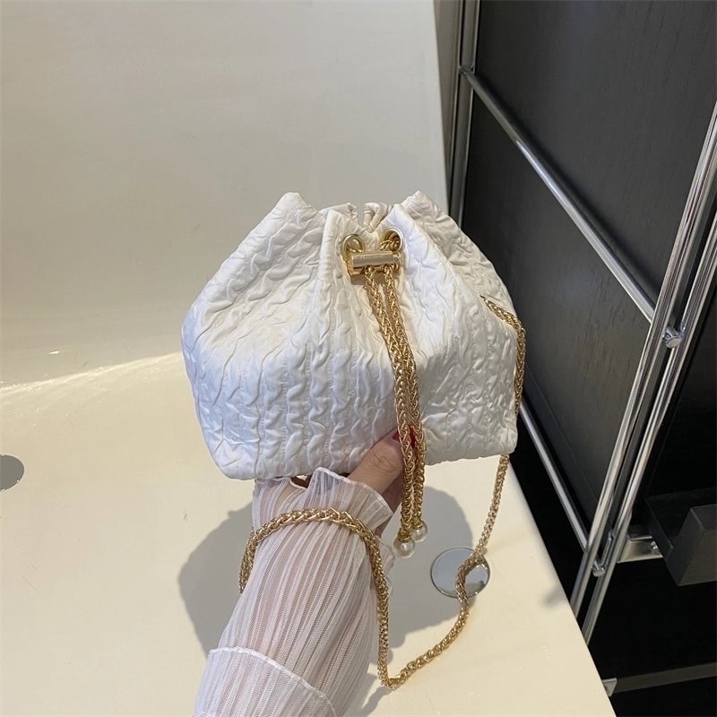 Women's Canvas Solid Color Basic Bucket String Crossbody Bag