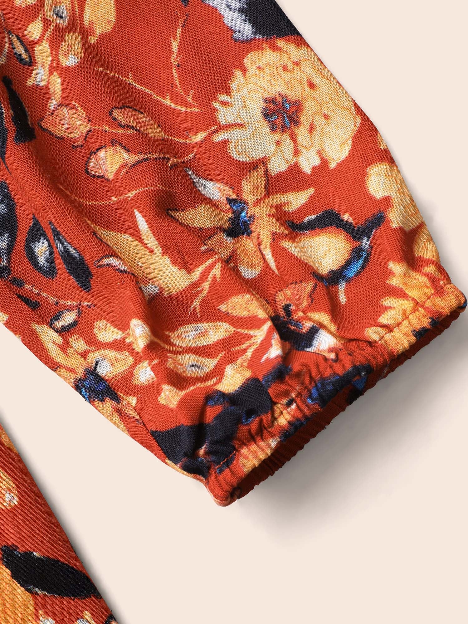 Floral Shirred Gathered Lantern Sleeve Blouse