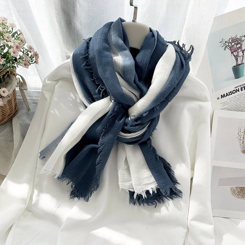 Unisex Minimalist Color Block Cotton Scarf
