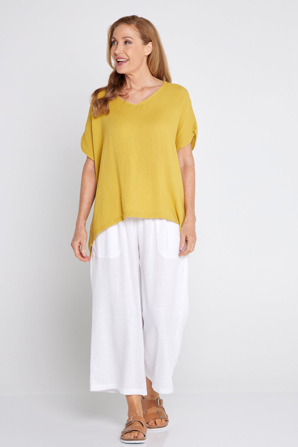 Fiji Cotton Muslin Top - Chartreuse