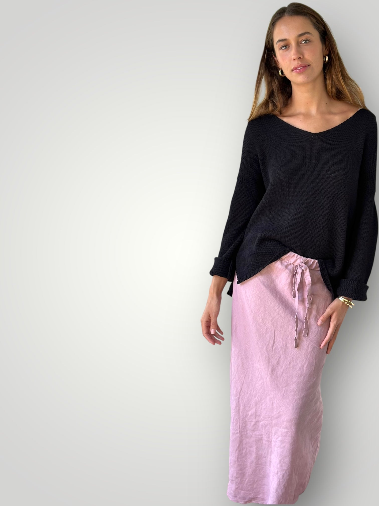 anthea skirt - dusty rose linen