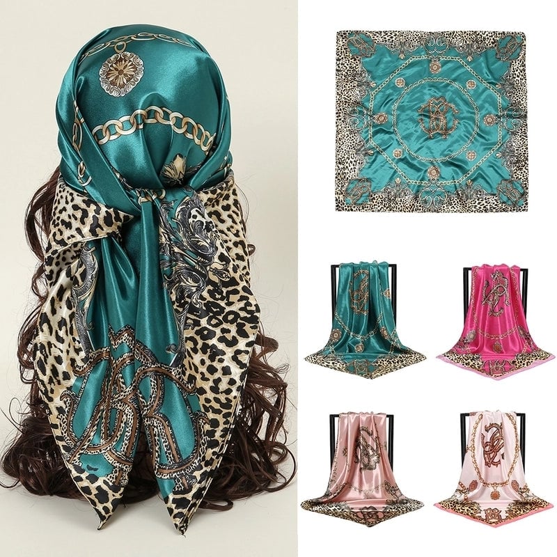 Women's Streetwear Leopard Satin Printing Silk Scarves