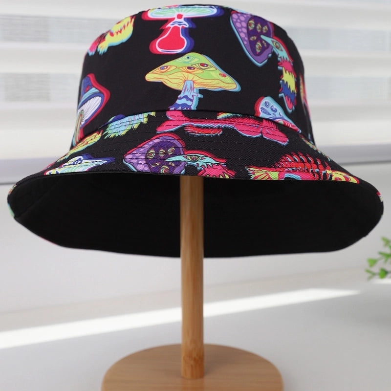Unisex Streetwear Cartoon Printing Hollow Out Flat Eaves Bucket Hat