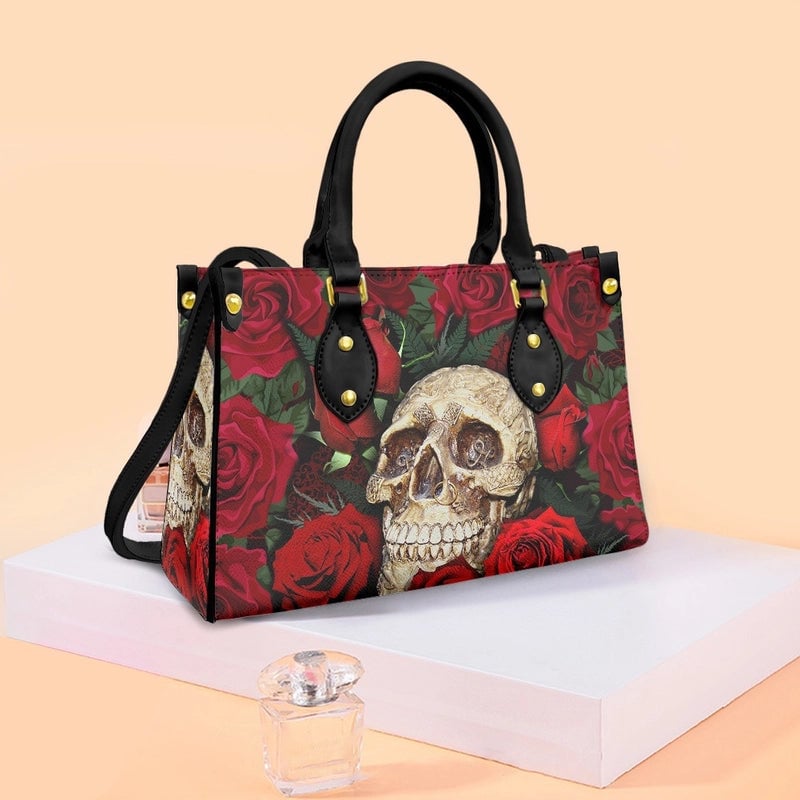 Halloween Women's Medium Pu Leather Human Floral Streetwear Square Hook Loop Customized Tote Bag
