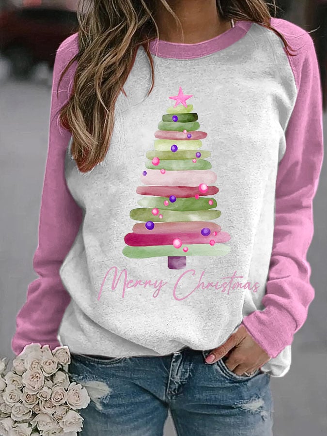 Women's Merry Christmas Tree Print Sweatshirt