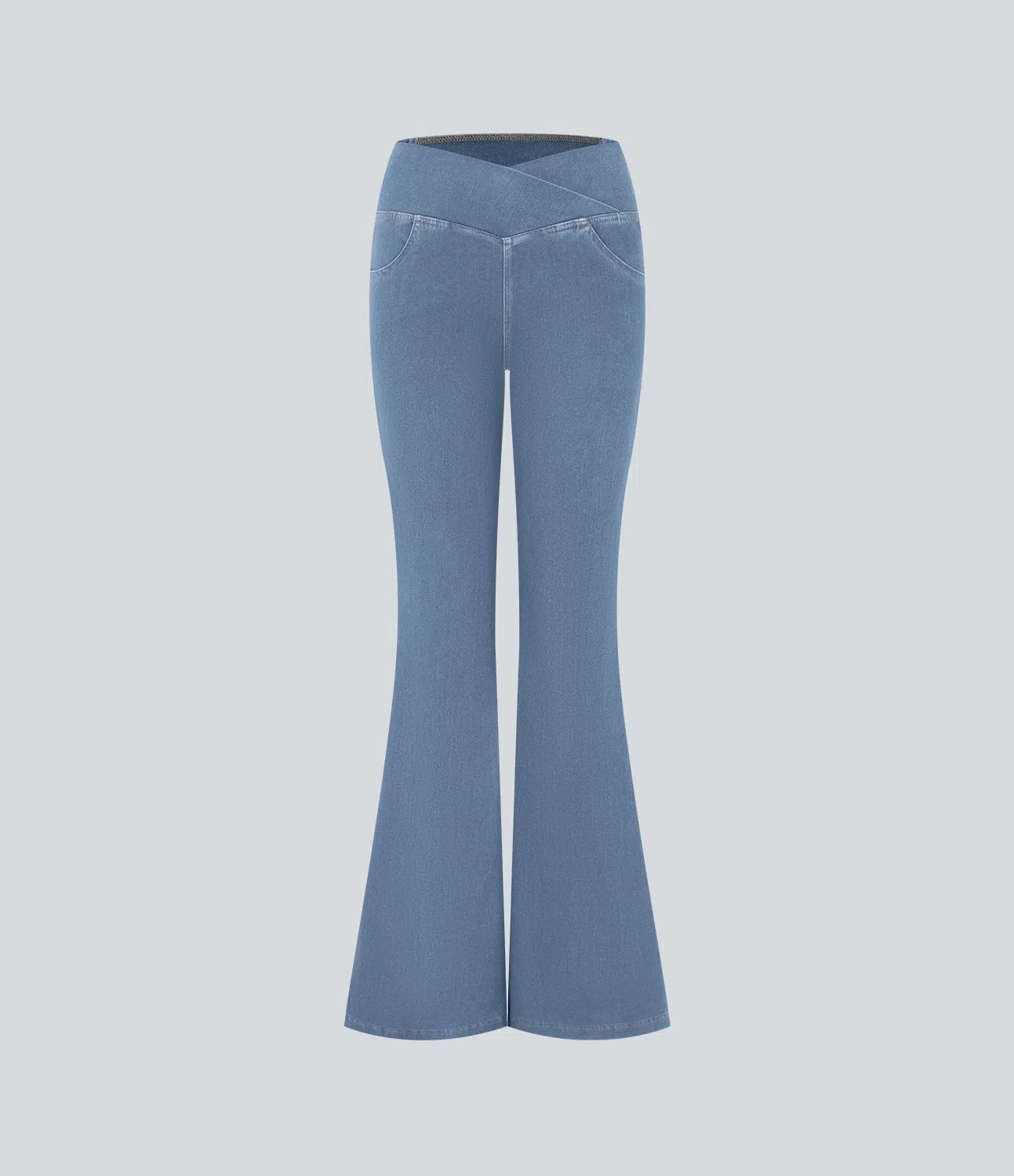 ⚡8 Packs for $25.95⚡- High Waisted Crossover Pocket Washed Stretchy Knit Casual Super Flare Jeans