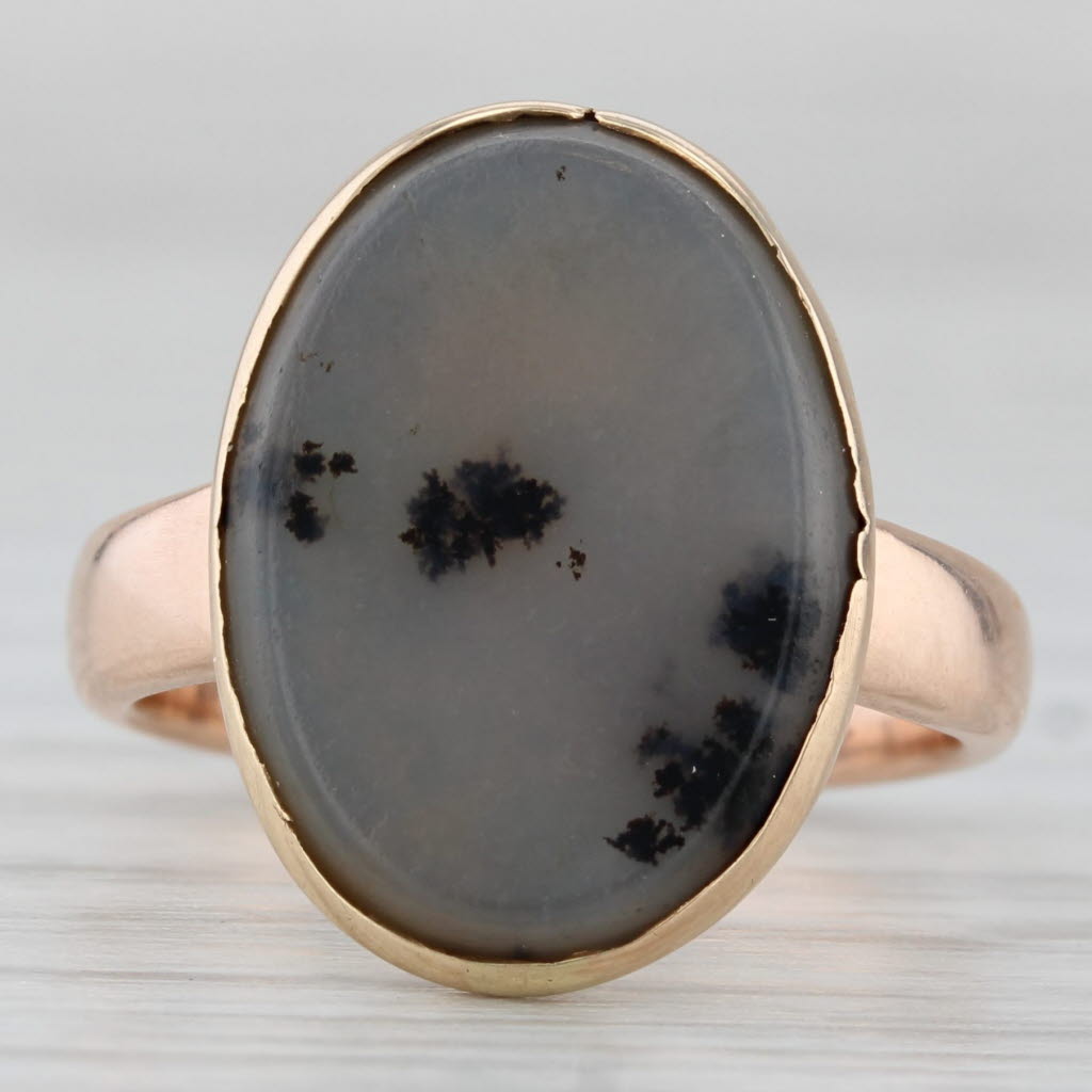 Vintage Dendritic Oval Agate Ring 10k Yellow Gold Size 6.5