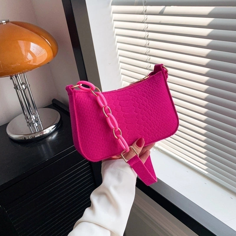 Women's All Seasons Felt Solid Color Vintage Style Square Zipper Shoulder Bag
