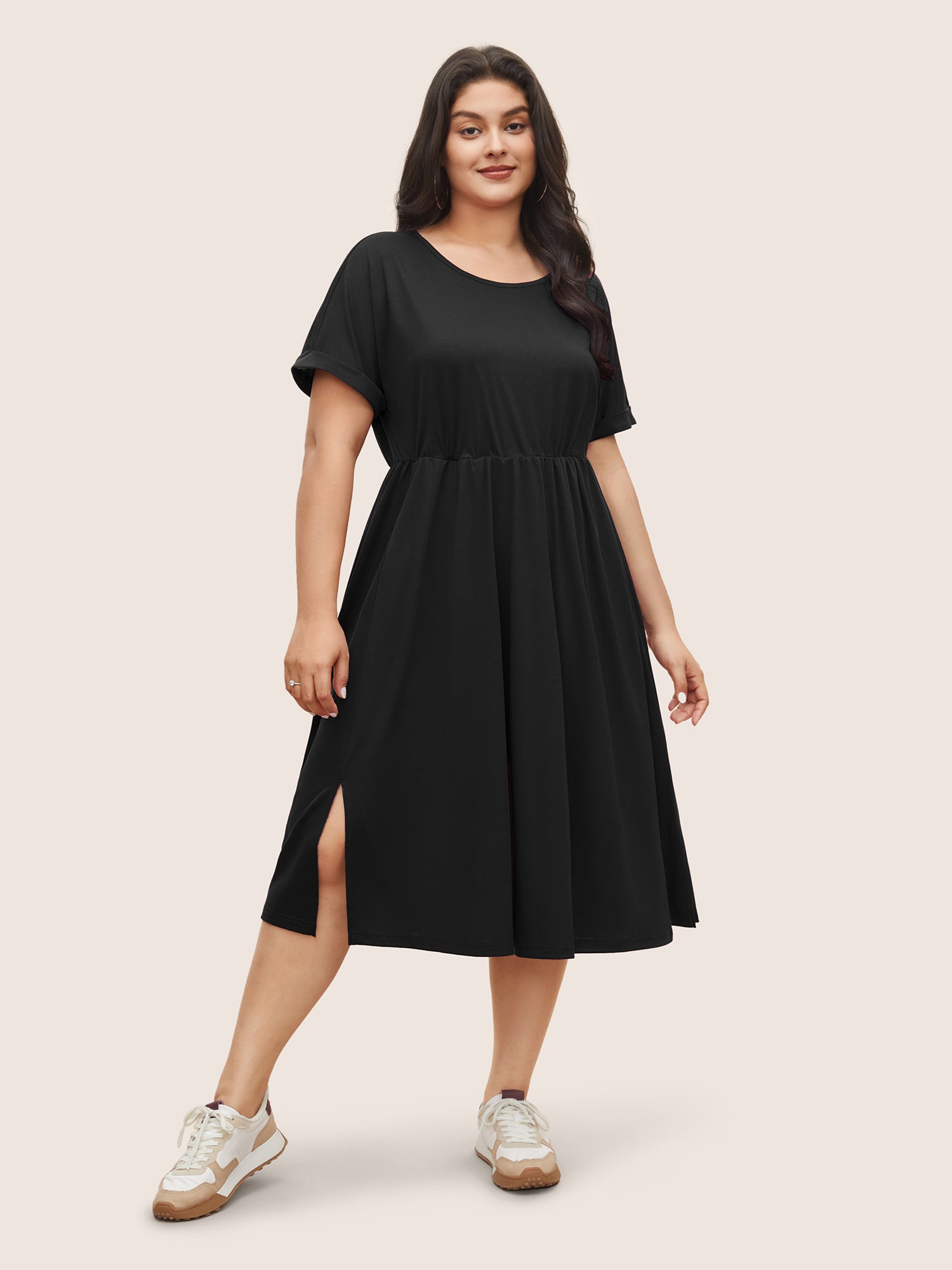 Supersoft Essentials Solid Pocket Cuffed Sleeve Dress