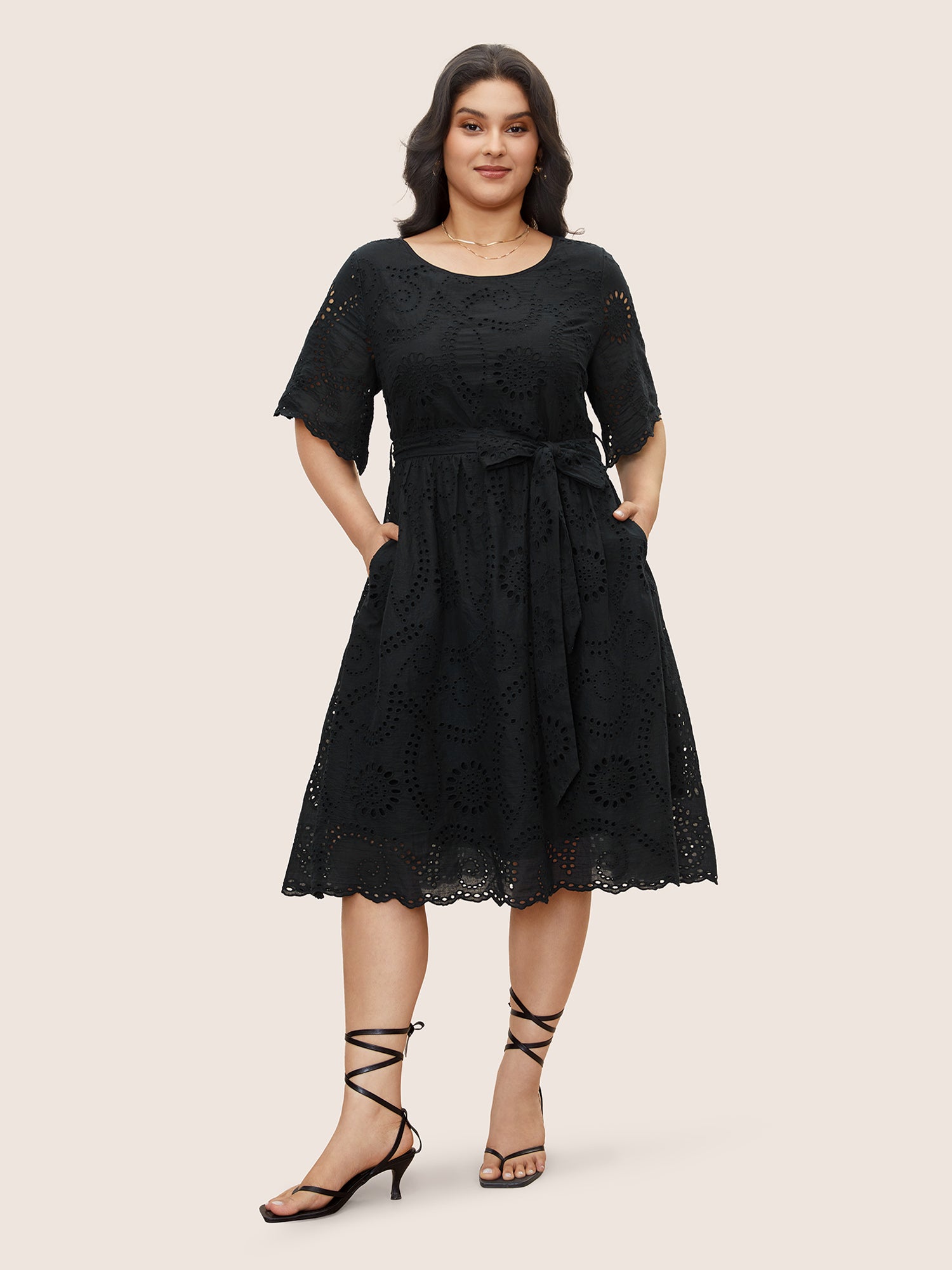 Broderie Anglaise Ruffle Sleeve Ties Dress