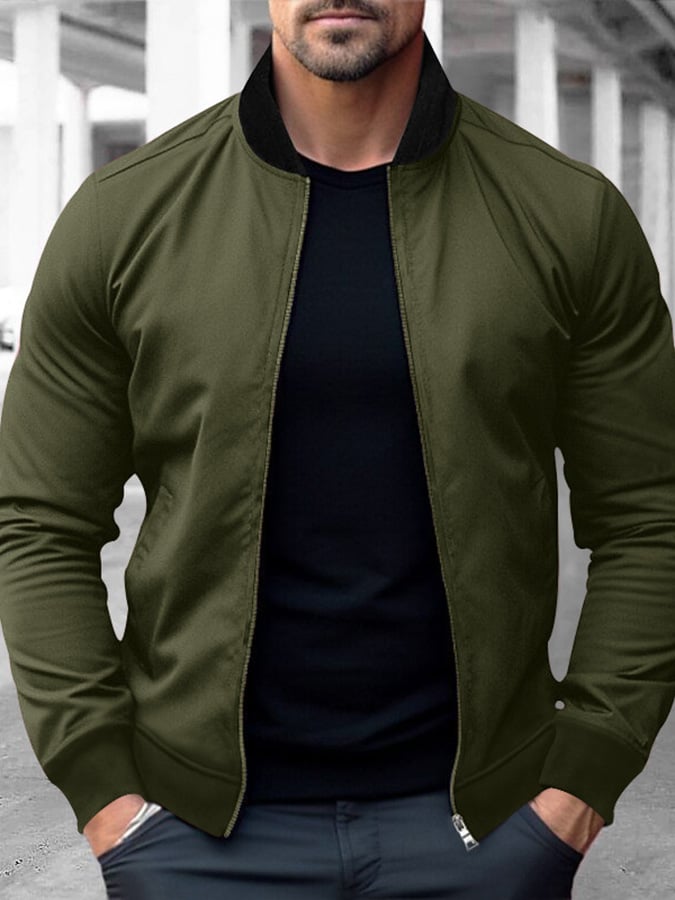 Men's American Casual Single Breasted Bomber Baseball Jacket