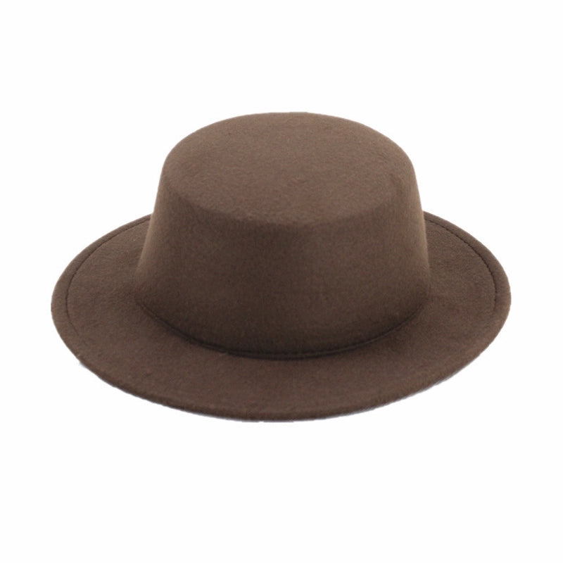 Hat Women's  Woolen Top Hat Autumn And Winter Black Vintage Gentleman  Flat Top Bow Top Hat Felt Hat