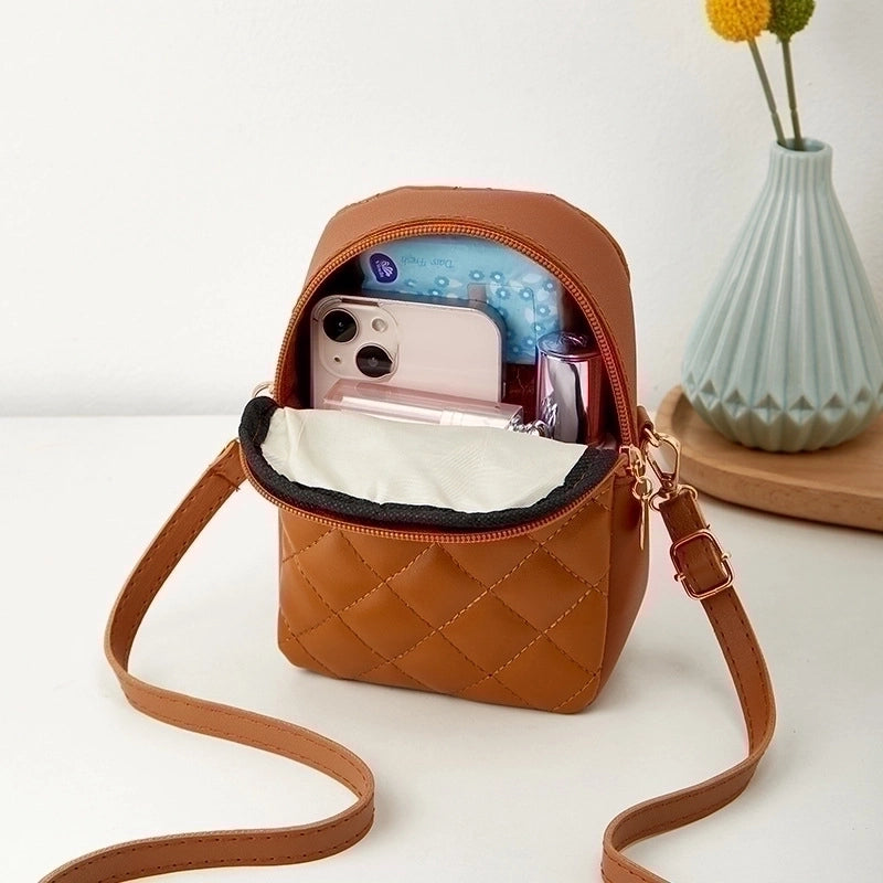 Women's Small Pu Leather Solid Color Lingge Streetwear Metal Button Zipper Crossbody Bag