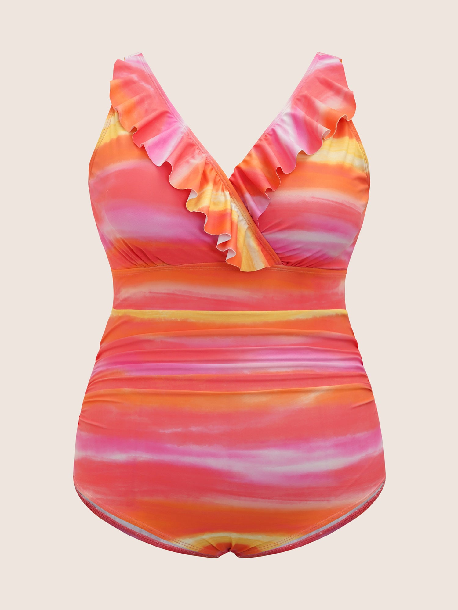 Ombre Wrap Ruffle Trim One Piece Swimsuit