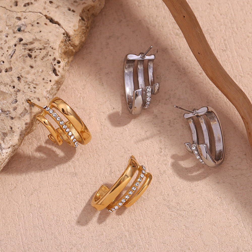 Fashion Circle Geometric Stainless Steel 18K Gold Plated Stud Earrings