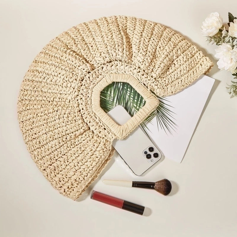 Women's Medium Straw Solid Color Fashion Semicircle Handbag