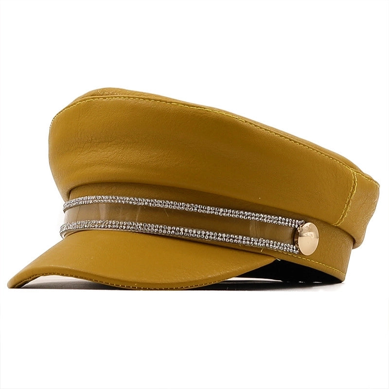 Retro Pu Leather Navy Flat Top Hat