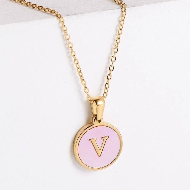 304 Stainless Steel 18K Gold Plated Fashion Plating Letter Shell Pendant Necklace