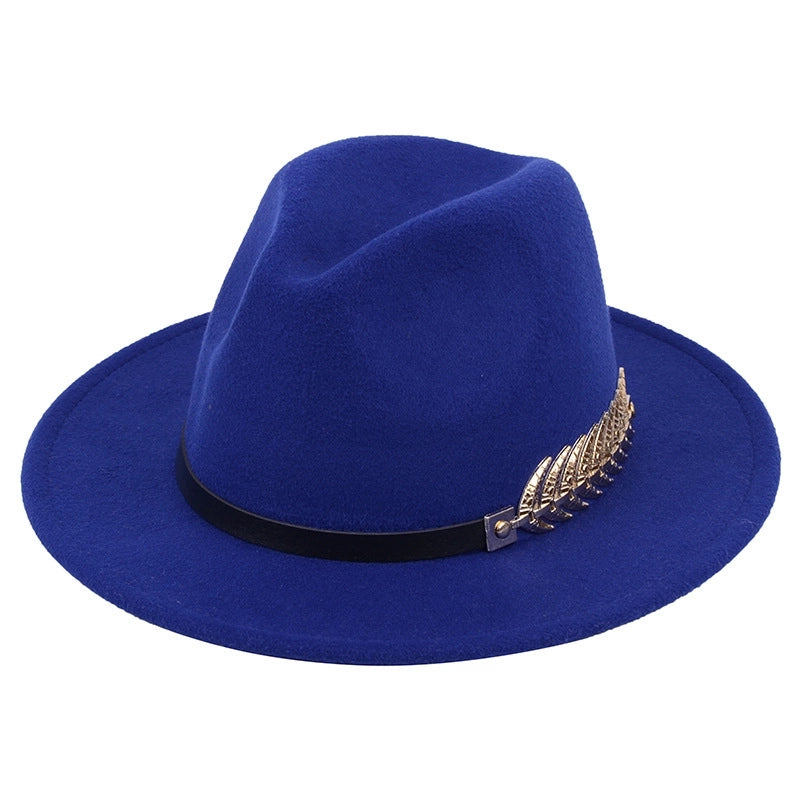 Metal Leaf Women's Woolen Hat Jazz Hat Autumn And Winter British Retro Top Hat Women
