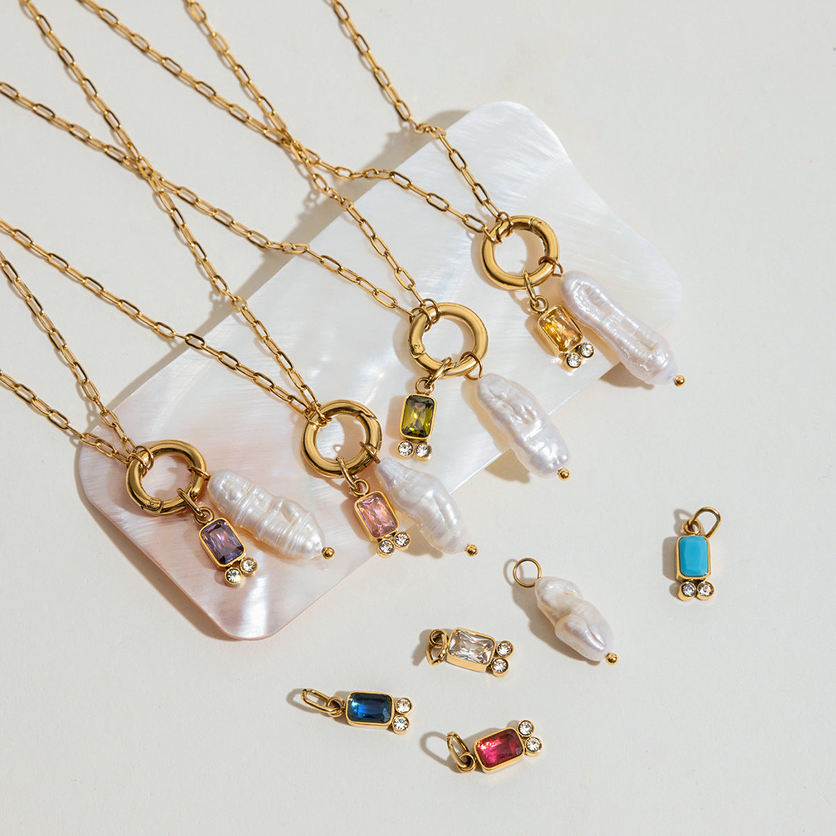 Jie Ding Twelve Birthstone Pearl Necklace Necklace Stainless Steel Clavicle Chain Accessories