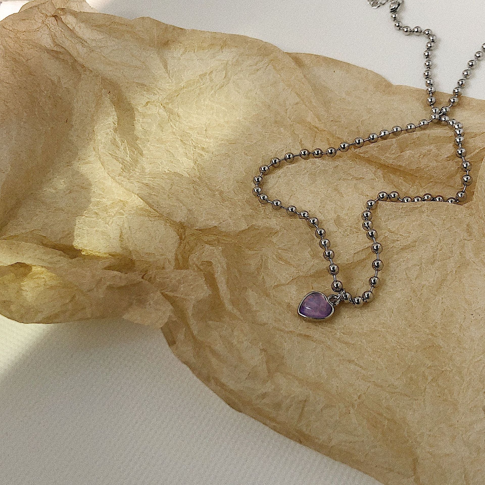 Purple Crystal Heart Necklace
