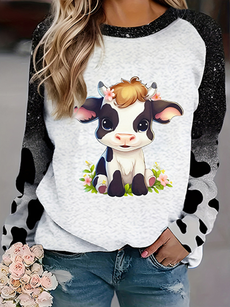 Women's Baby Milk Highland Cow Casual Sweatshirt