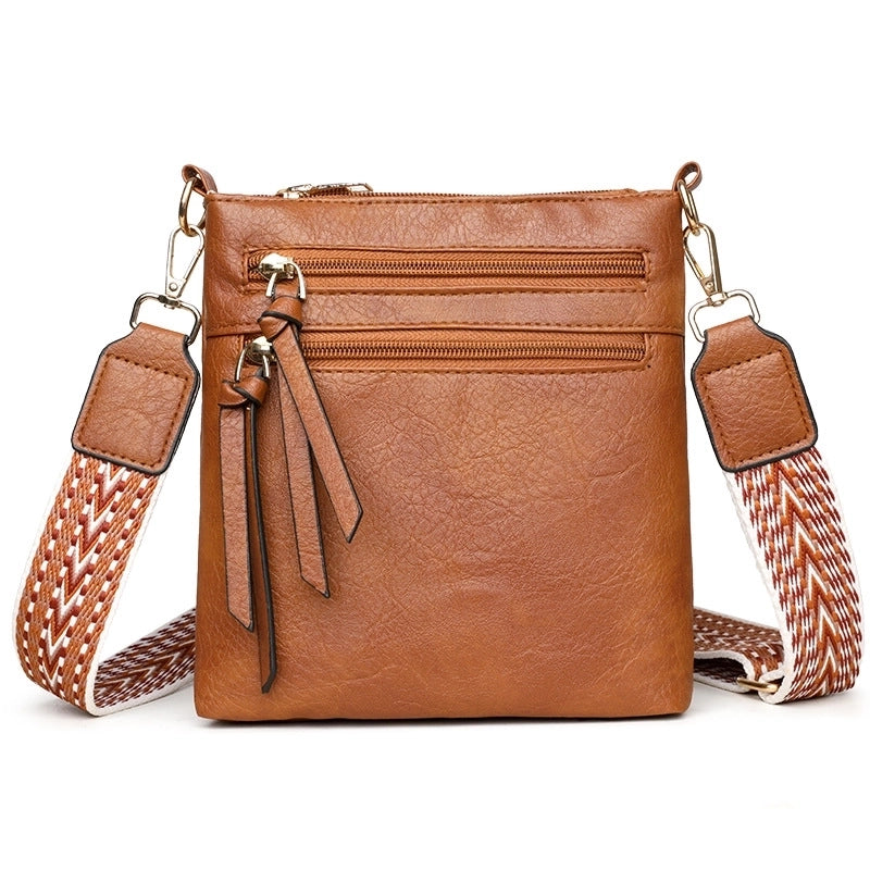 Women's Pu Leather Color Block Solid Color Vintage Style Sewing Thread Square Zipper Shoulder Bag Crossbody Bag