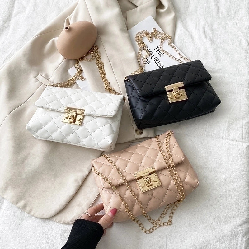 Women's Small Pu Leather Solid Color Fashion Square Lock Clasp Crossbody Bag