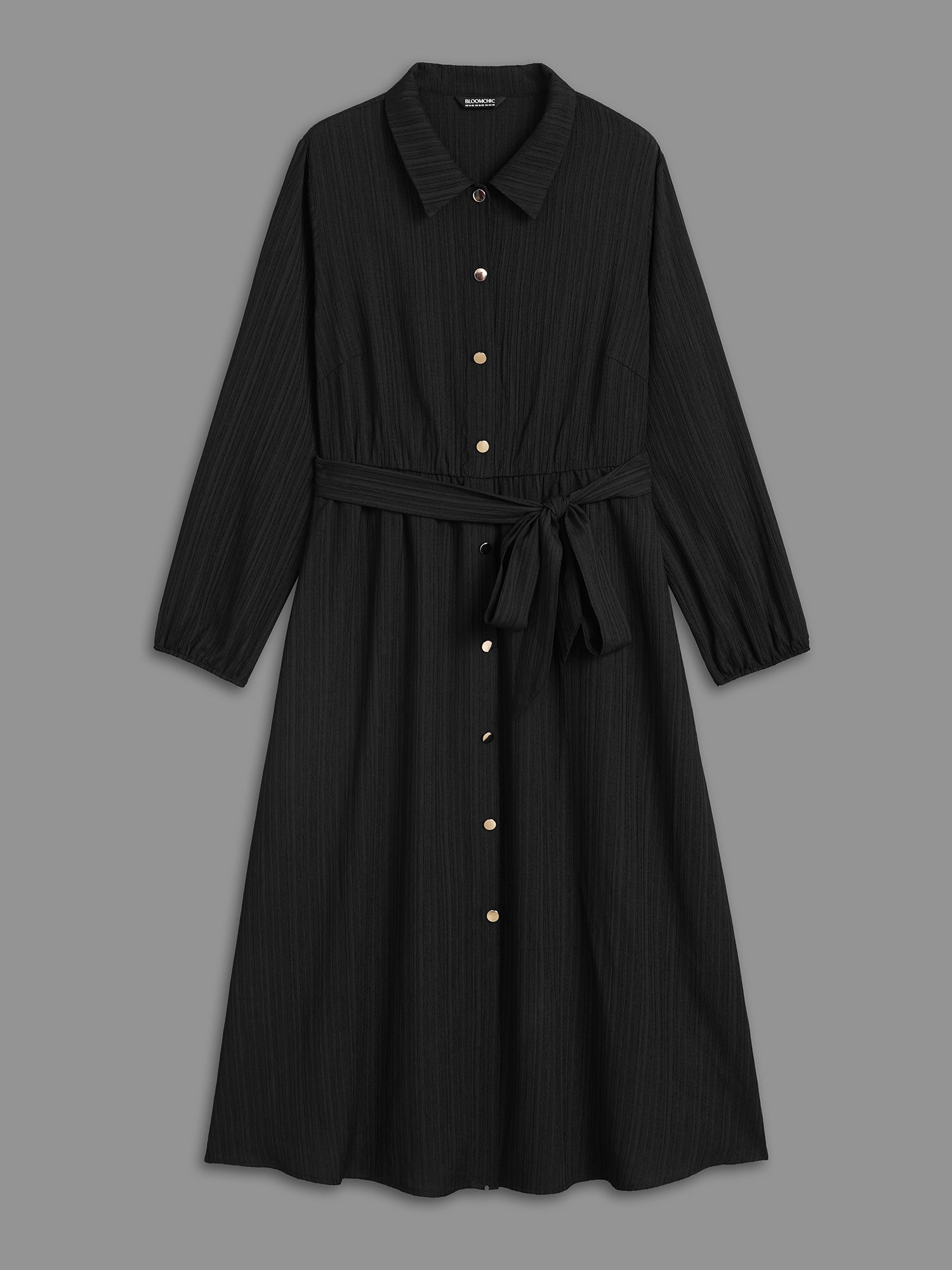 Textured Shirt Collar Button Up Dress