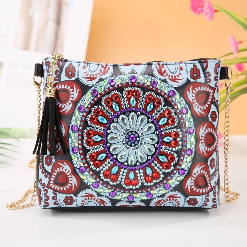 Women's Pu Leather Animal Flower Butterfly Ethnic Style Rhinestone Diamonds Zipper Crossbody Bag