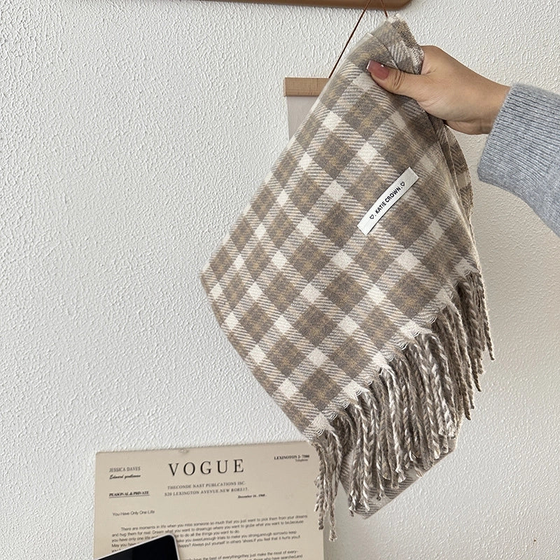 Women's Casual Retro Lattice Cotton Blend Tassel Scarf