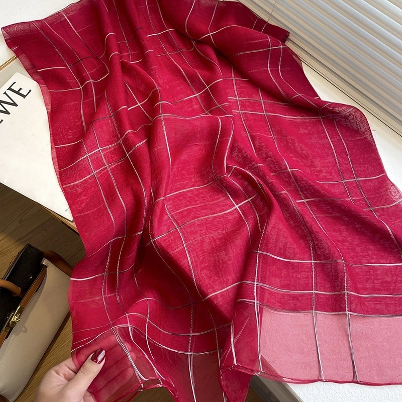 Women's Elegant Stripe Silk Fleece Silk Scarves