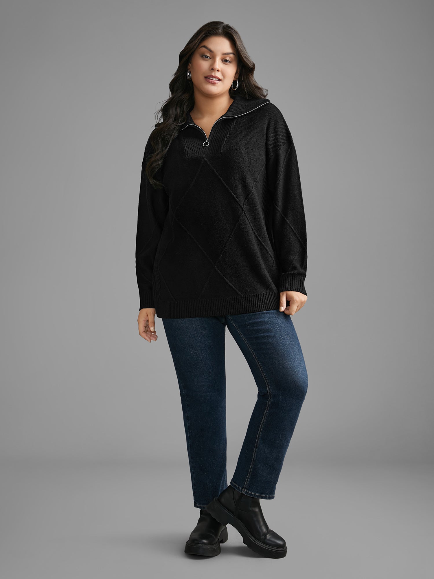 Texture Half Zip Drop Shoulder Pullover