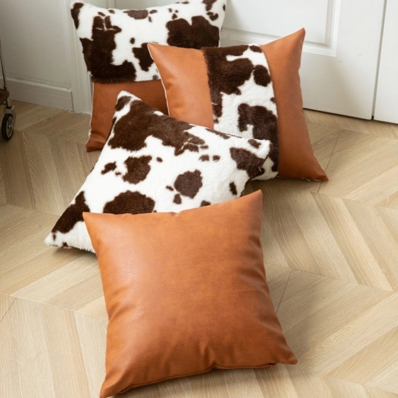 Cute Color Block Pu Milk Fiber Throw Pillow
