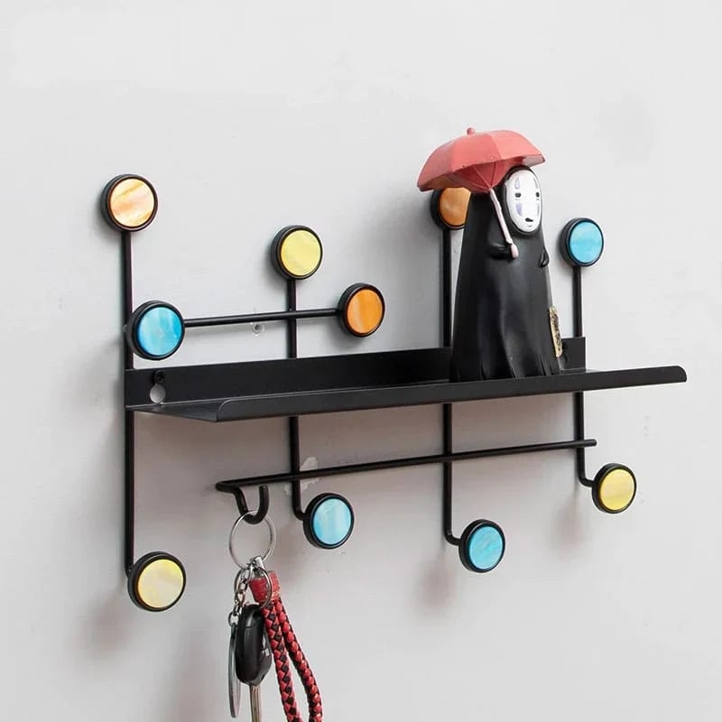 Nordic Style Wall Shelf With Hooks - Rectangle