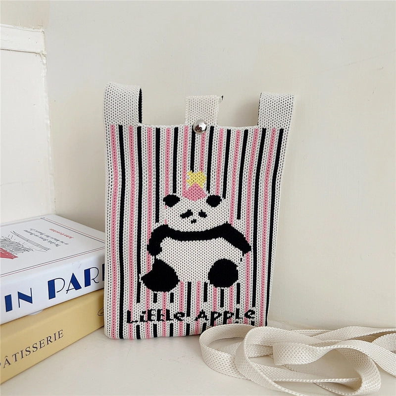 Women's Small Knit Cartoon Cute Bucket Magnetic Buckle Phone Wallets
