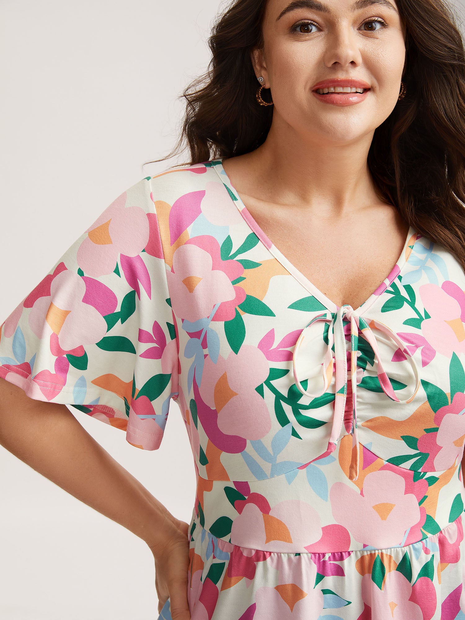 Groovy Floral Print Cinched Bust Top