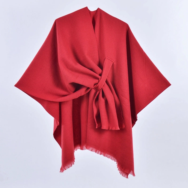 New Women's Autumn And Winter Warm Cloak Simple Double-sided Solid Color Split Cashmere Outerwear Shawl