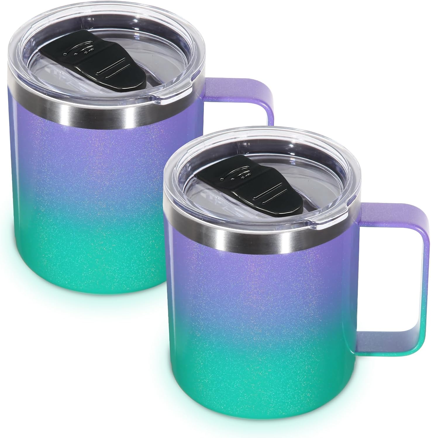 Volhoply 14oz Insulated Stainless Steel Coffee Mug with Leakproof Lid,Double Wall Vacuum Travel Coffee Cup with Handle,Reusable Metal Tumbler,Camping Mugs Keep Hot/Cold,Christmas Gifts(Black,1